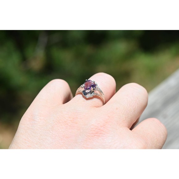 Raw Amethyst Ring Uncut Engagement Ring Sterling Silver - Picture 3 of 4